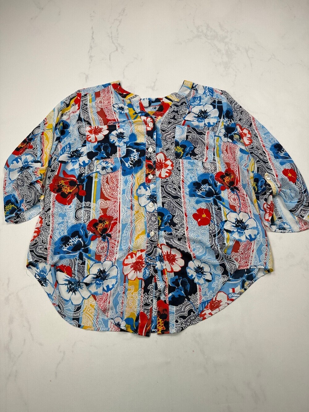 Ruby Rd. Printed Blouse Blue 90s Statement Piece - Womens 3X